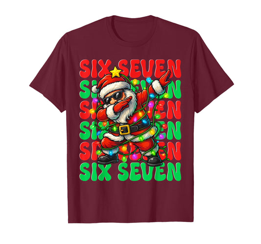Six Seven 6 7 Meme Dabbing Santa Christmas 67 Pajama Costume T-Shirt