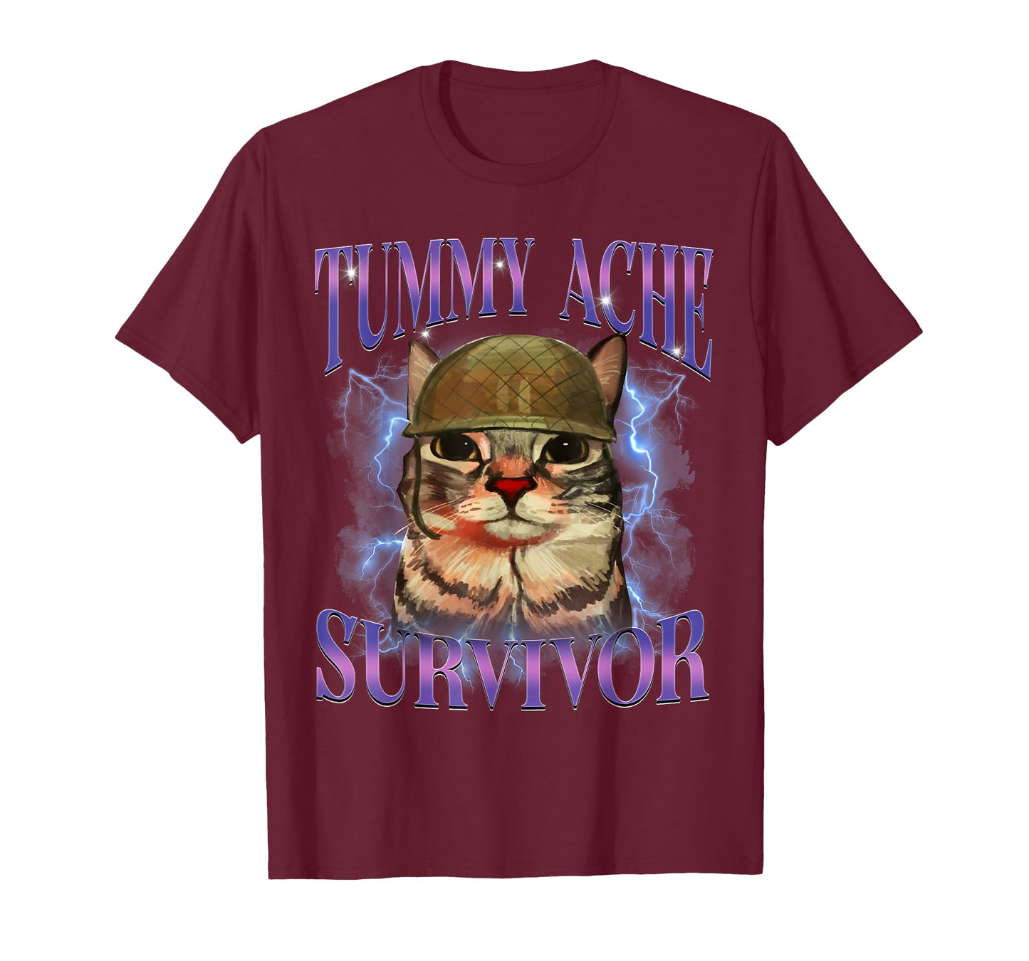 Funny Cat Meme Tummy Ache Survivor Sarcasm Humor Cats Saying T-Shirt for Men Women