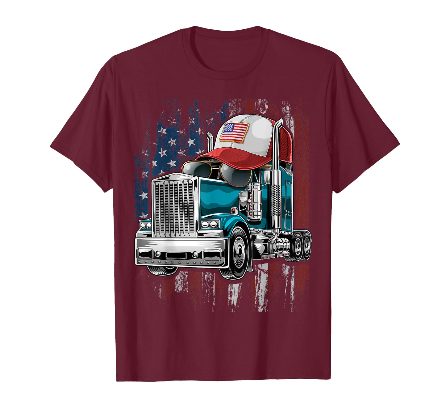 Trucker American Flag Trucker Hat Truck Driver Gift Men T-Shirt