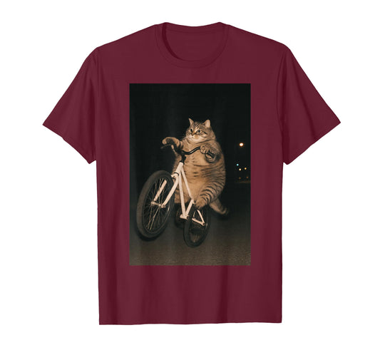 Cute Cat On Bike Animal Funny Meme T-Shirt