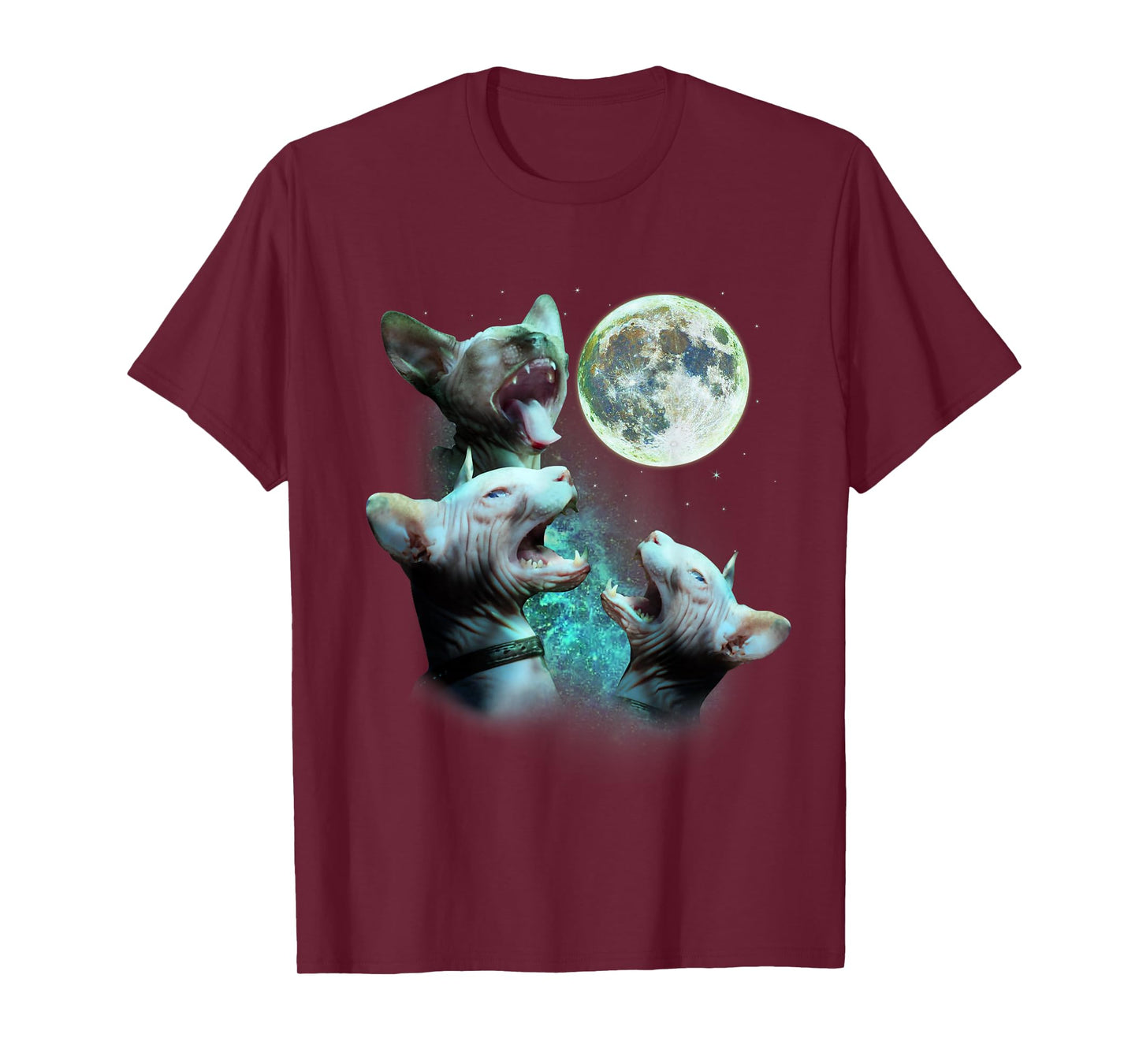 Three Hairless Sphynx Cats Howl at Moon 3 Wolfs Funny Parody T-Shirt