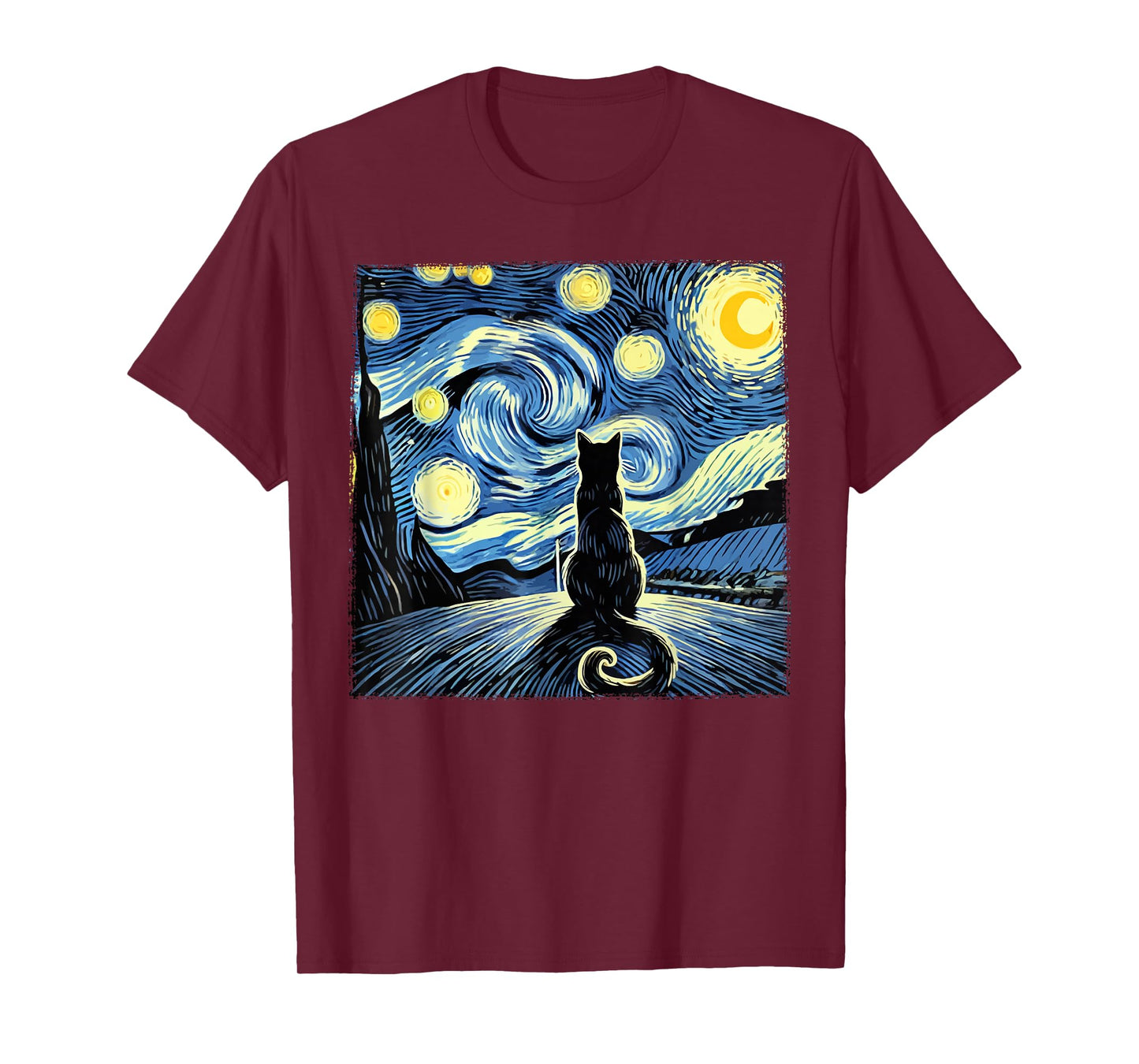Van Gogh Starry Night Cat Shirt Funny Cat Lovers T-Shirt