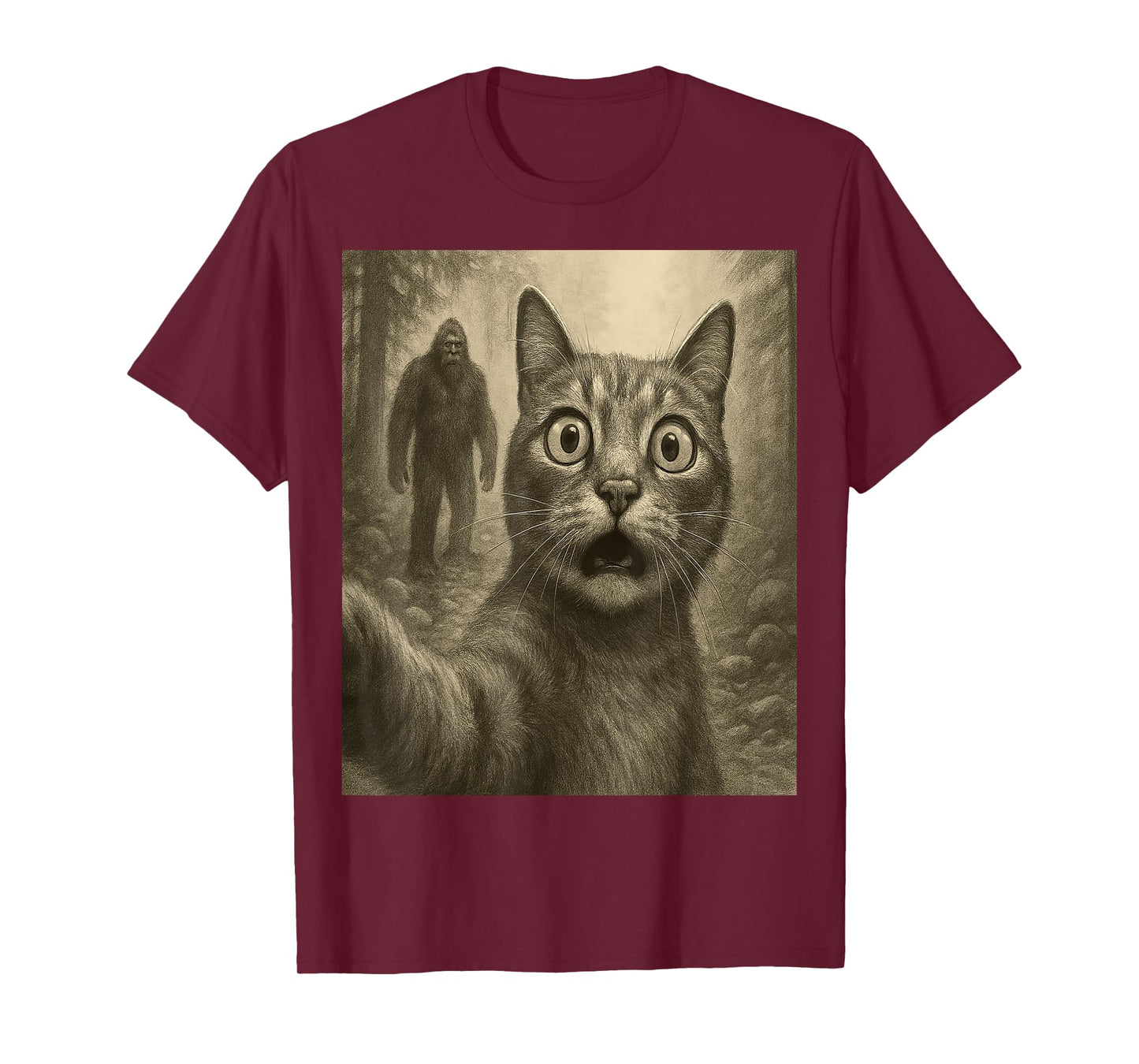 Funny Cat Selfie with Bigfoot Funny Sasquatch and Cat T-Shirt