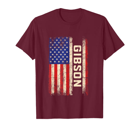Gibson Last Name Shirt Gibson Name American Flag Long Sleeve T-Shirt