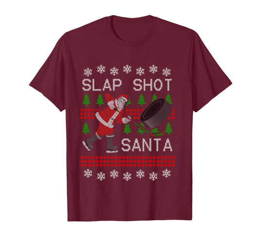 Funny Santa Hockey Ugly Christmas Sweater TShirt - Santa Tee Long Sleeve T-Shirt