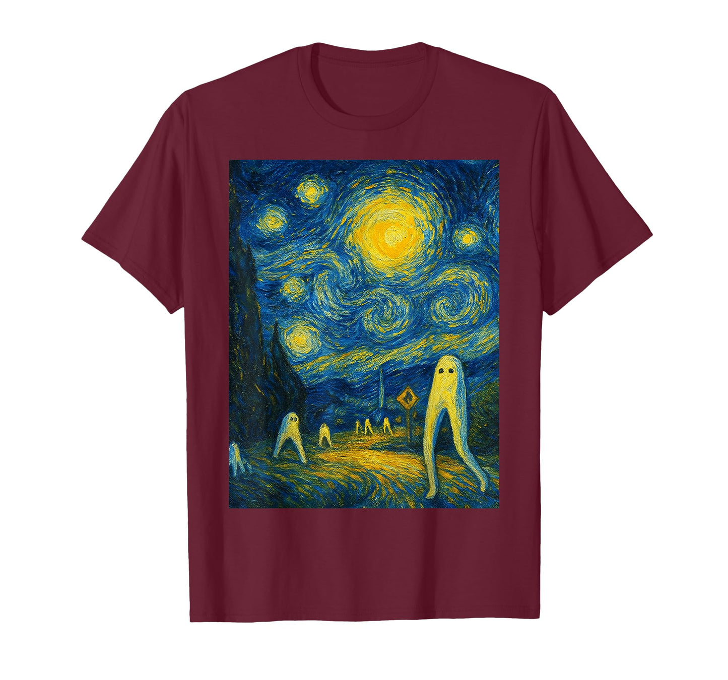 Starry Night Fresno Nightcrawler Van Gogh Halloween Cryptid T-Shirt