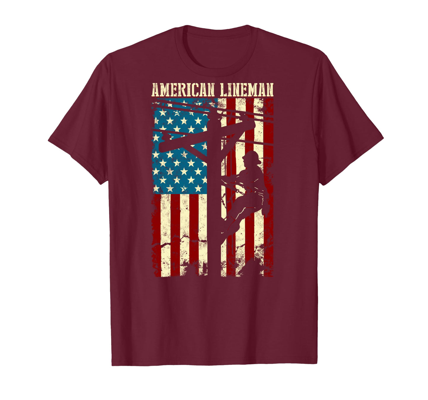 Lineman American flag Electric Cable gift Patriotic Lineman Long Sleeve T-Shirt