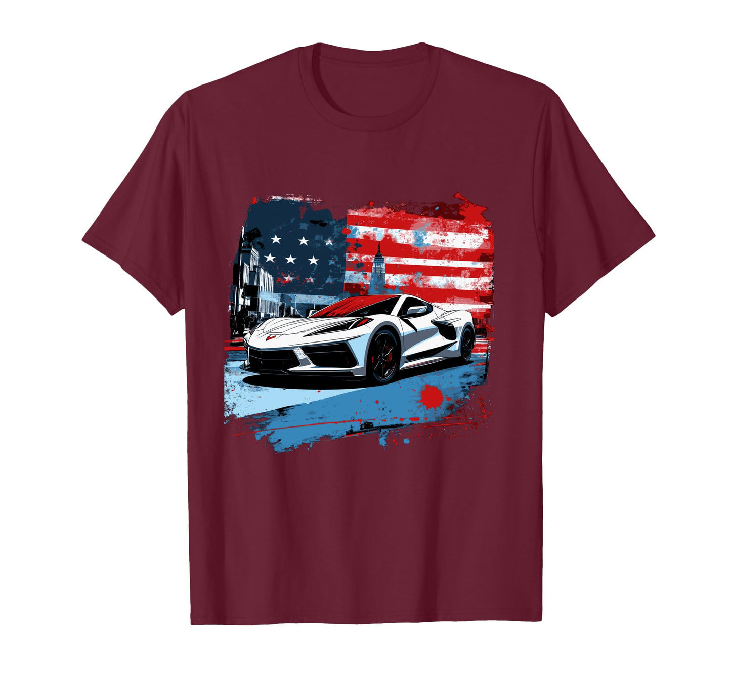 8th Gen C8 Vette Car Super Sports Car Patriotic USA Flag Long Sleeve T-Shirt