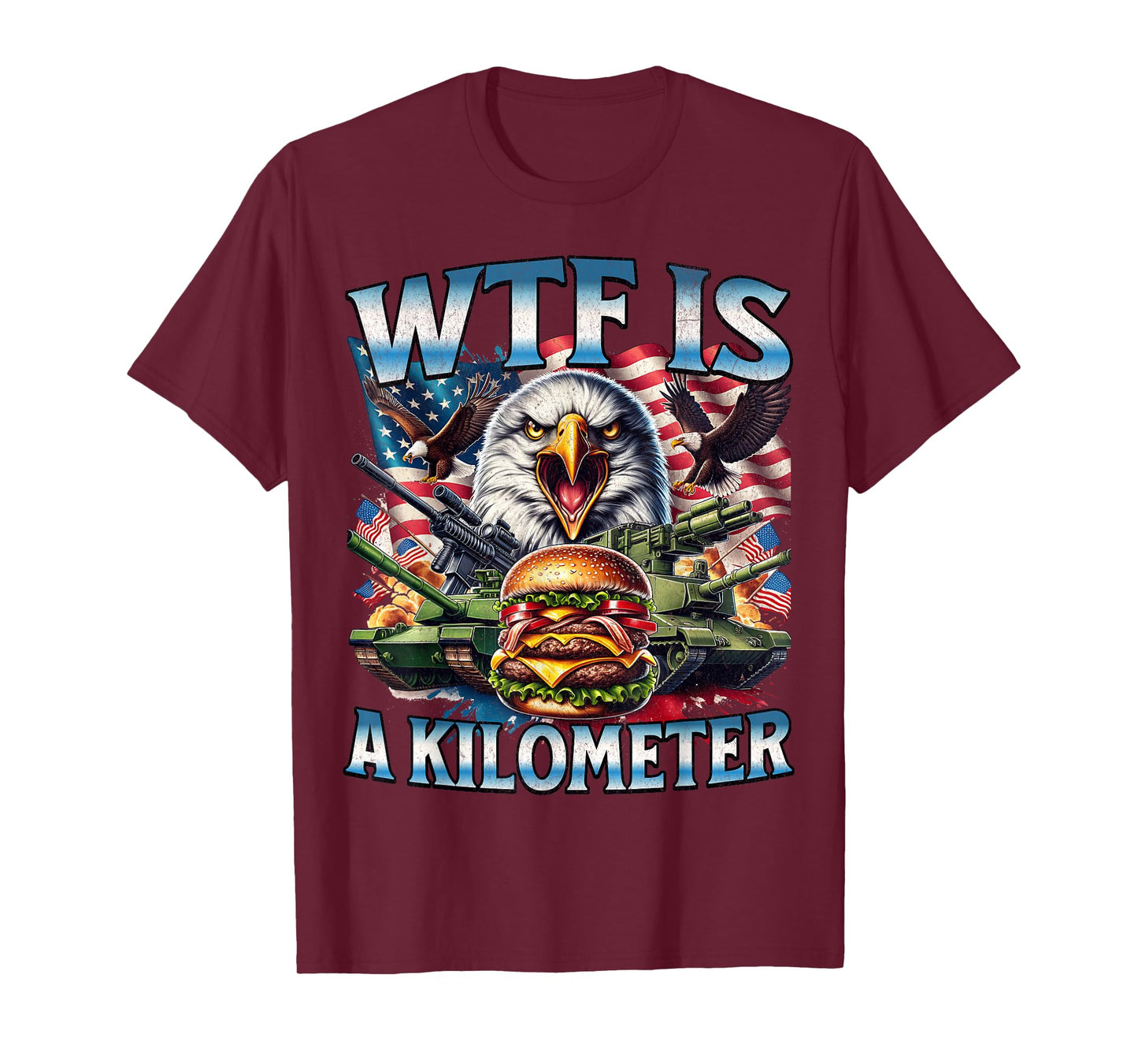 Retro WTF Is A Kilometer Funny Patriotic American Freedom T-Shirt