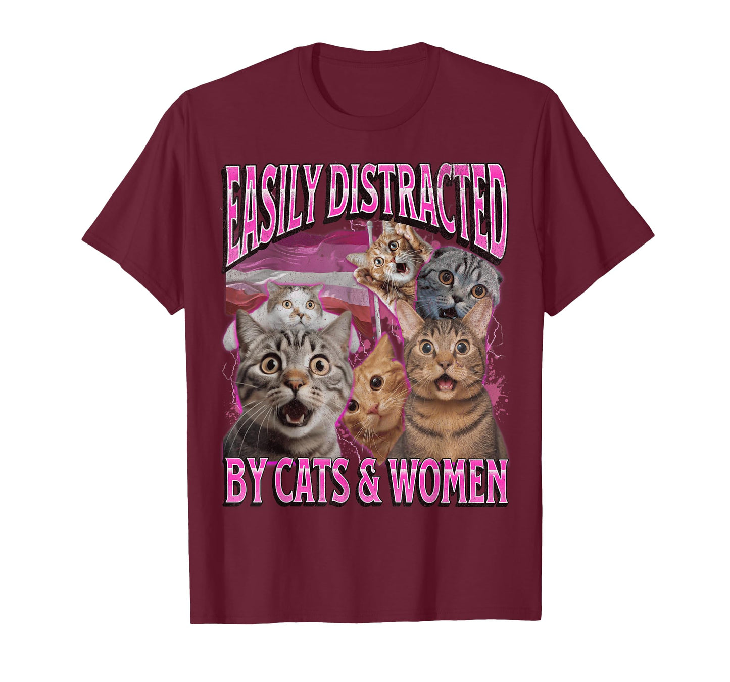 Easily Distracted By Cats And Women Funny Lesbian Bootleg T-Shirt
