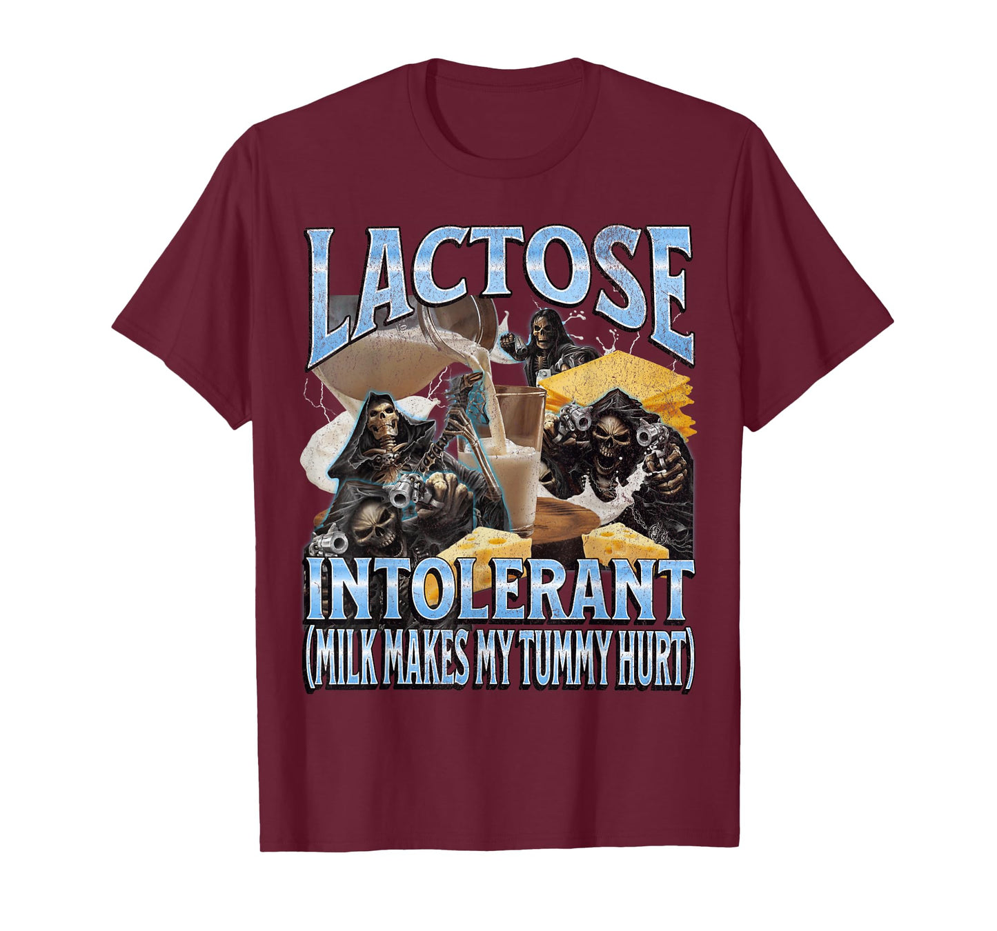 Lactose Intolerant Funny Hard Skeleton Meme Bootleg Graphic T-Shirt