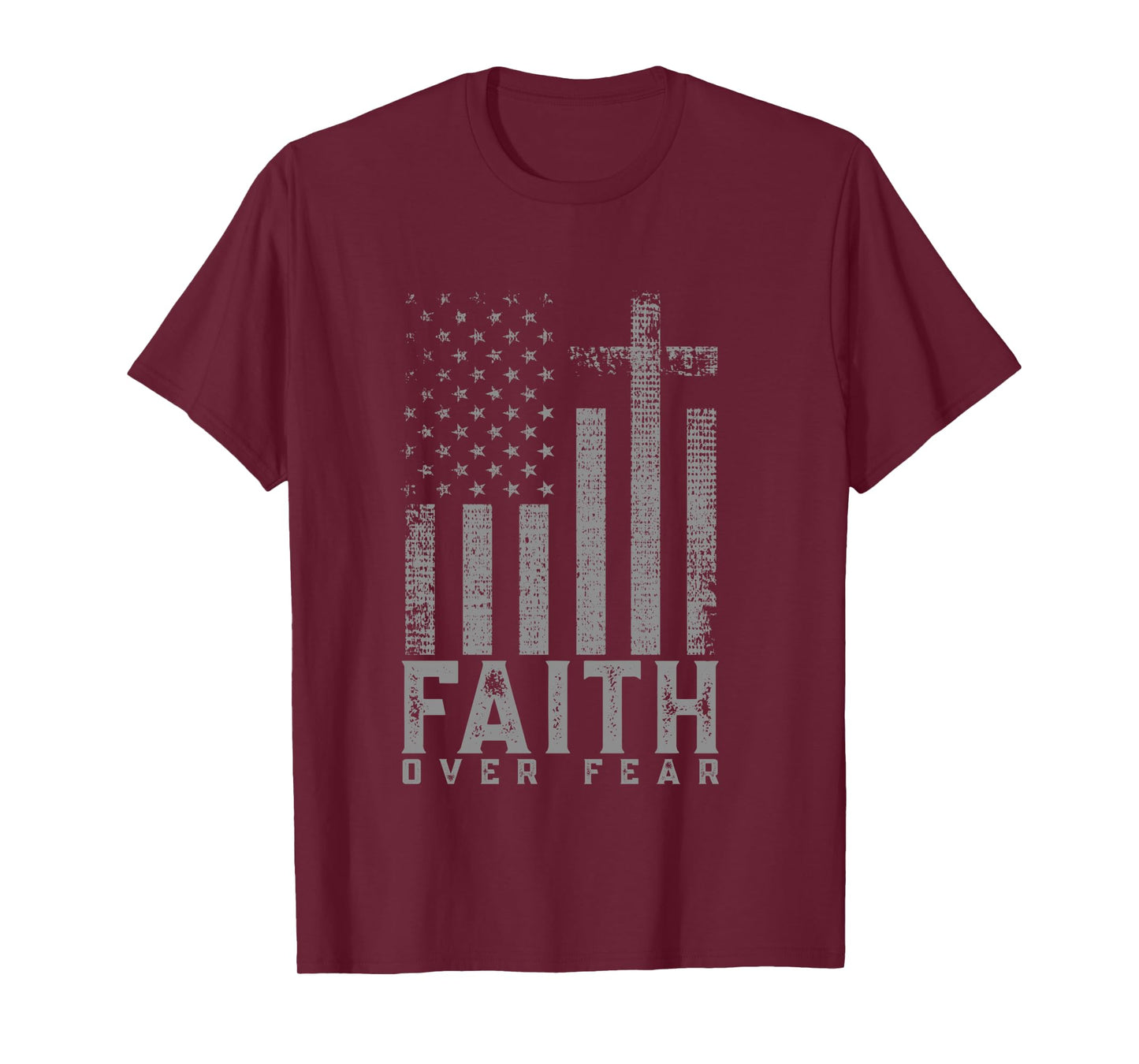 Faith Over Fear Cool Christian Cross American USA Flag Long Sleeve T-Shirt