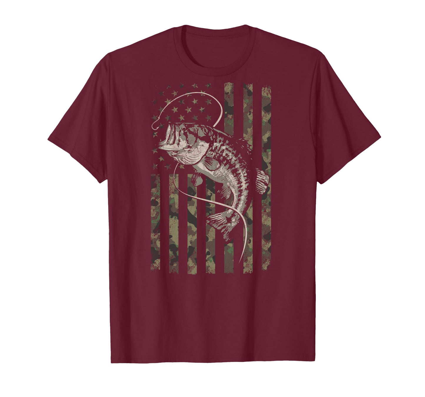 Fishing Camo American Flag Bass Fish (Design on Back) Long Sleeve T-Shirt