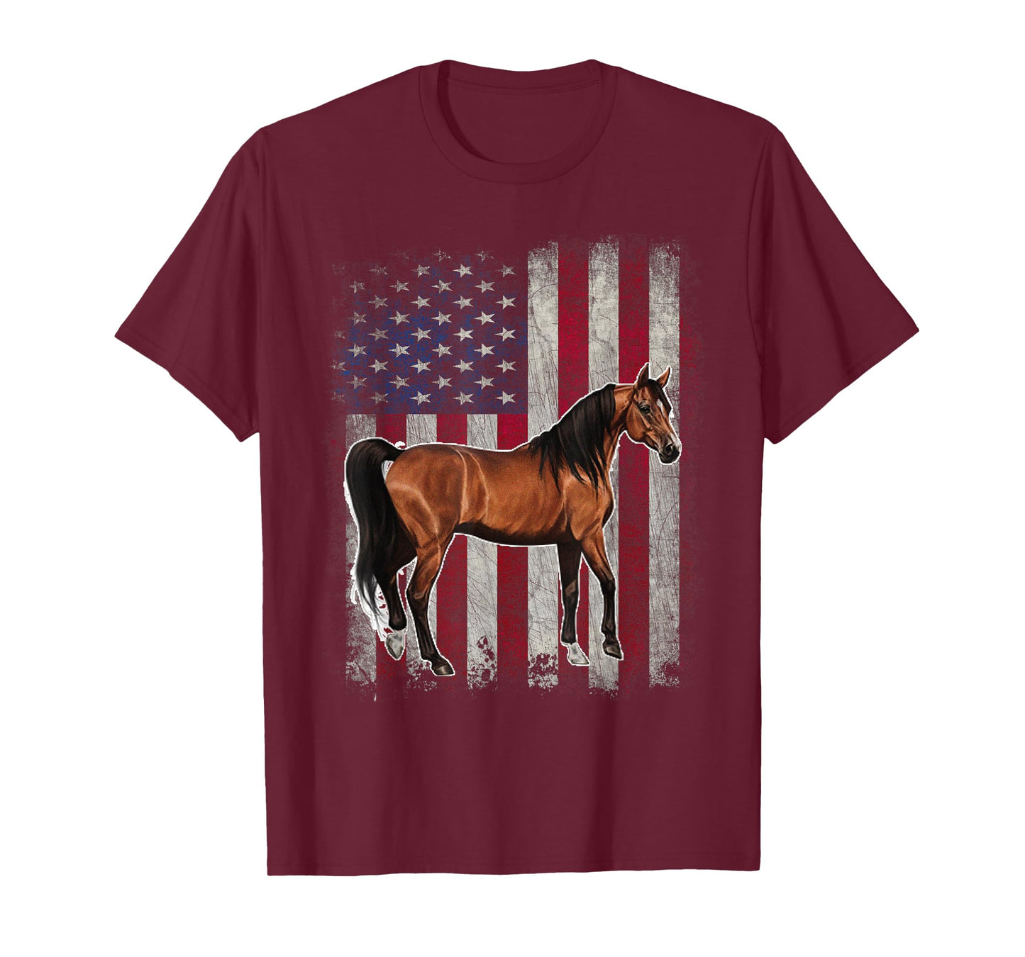 Arabian Horse Patriotic American Flag Vintage Horseback T-Shirt