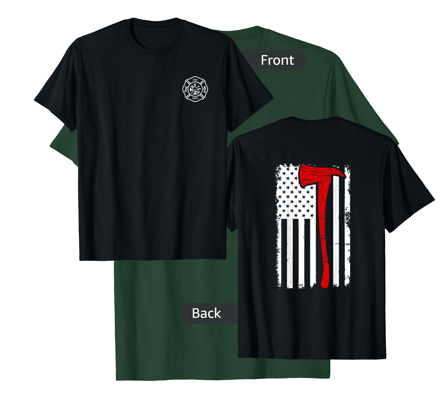 Thin Red Line Firefighter Fire Dept. Axe Design Patriotic T-Shirt
