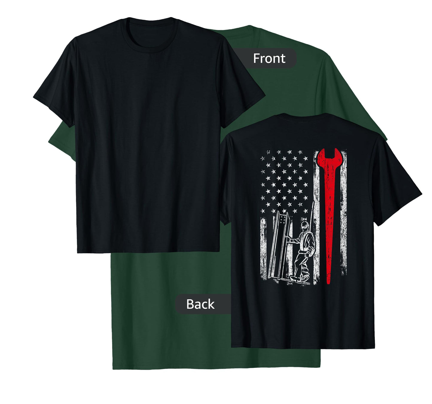 American USA Flag Ironworker Design On Back Vintage Novelty T-Shirt