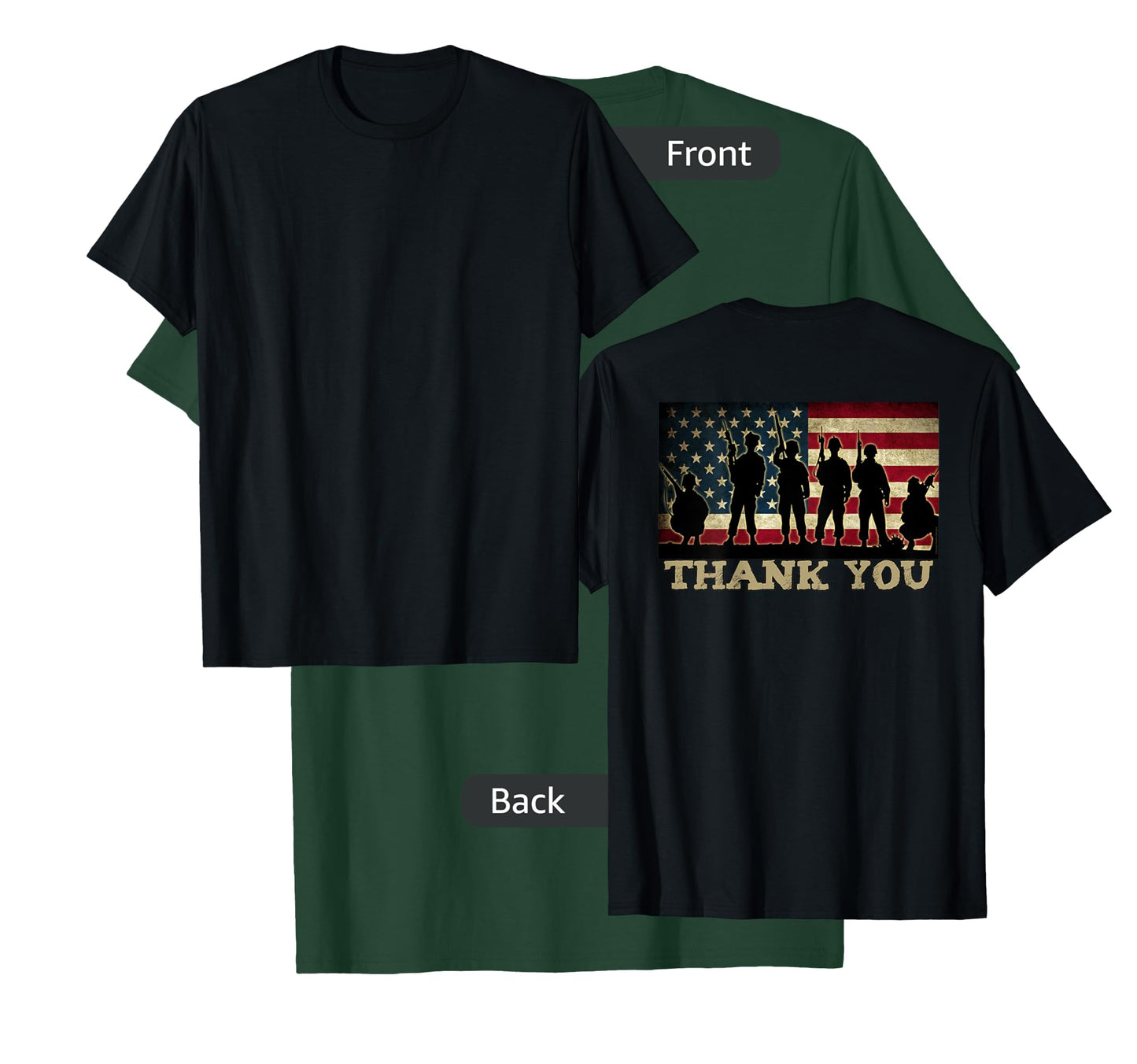 ON BACK THANK YOU Soldiers Veterans American Flag Military T-Shirt for Women Kids Men