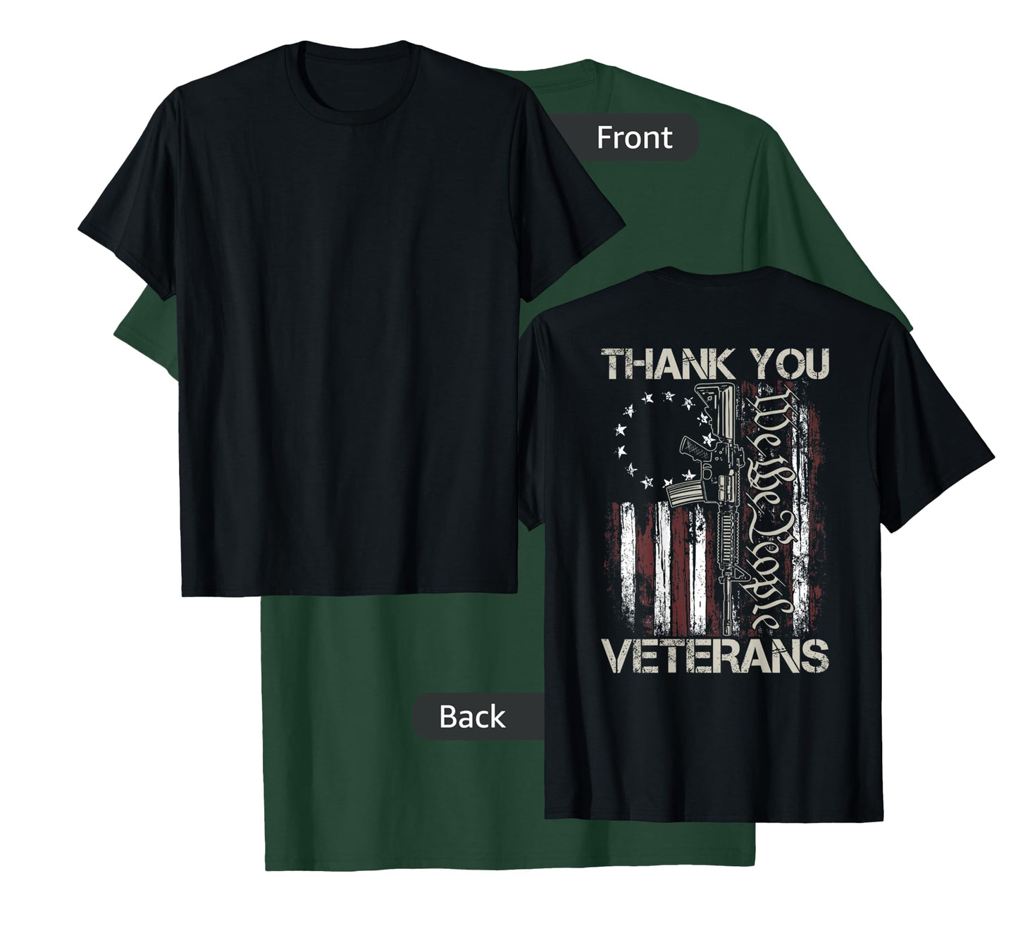 USA Veteran Gun American Flag Thank You Veterans (on back) Women Men T-Shirt