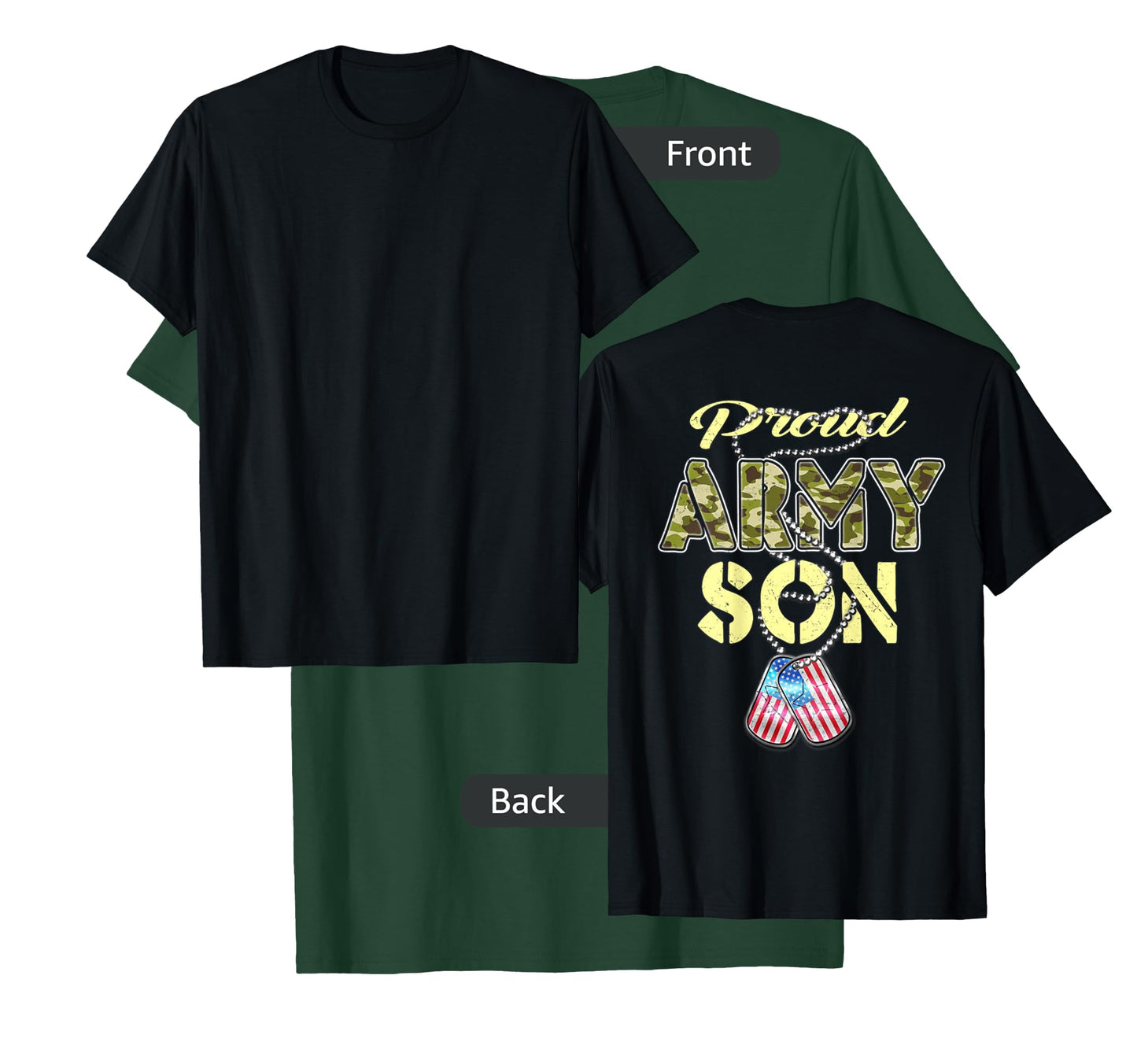 Proud Army Son US Flag Camo Dog Tags Pride Military Child T-Shirt