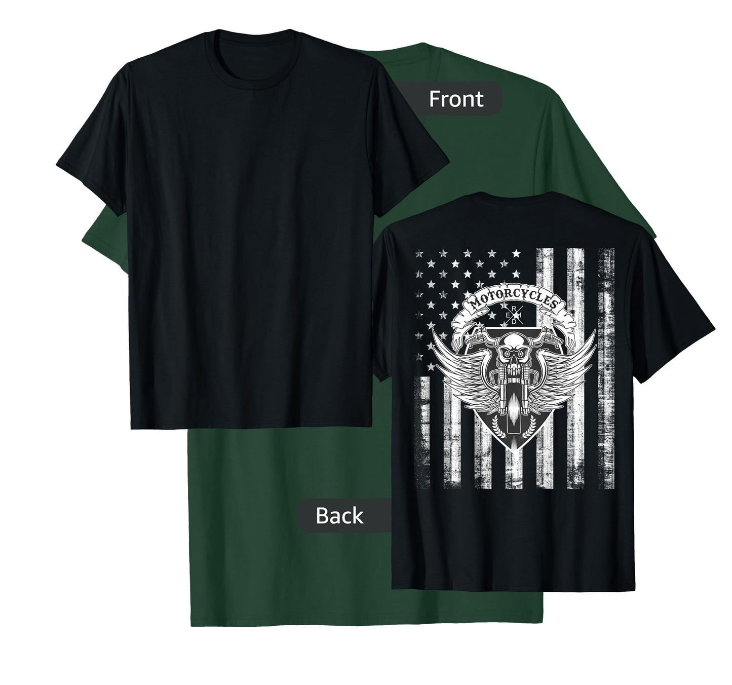 Biker Motorcycle Skull Distressed USA Flag Grunge - on Back T-Shirt