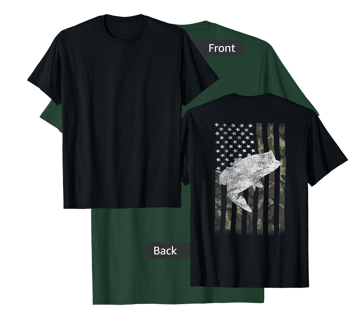 Bass Fishing American Camo USA Flag for Fisherman (on Back) T-Shirt Small