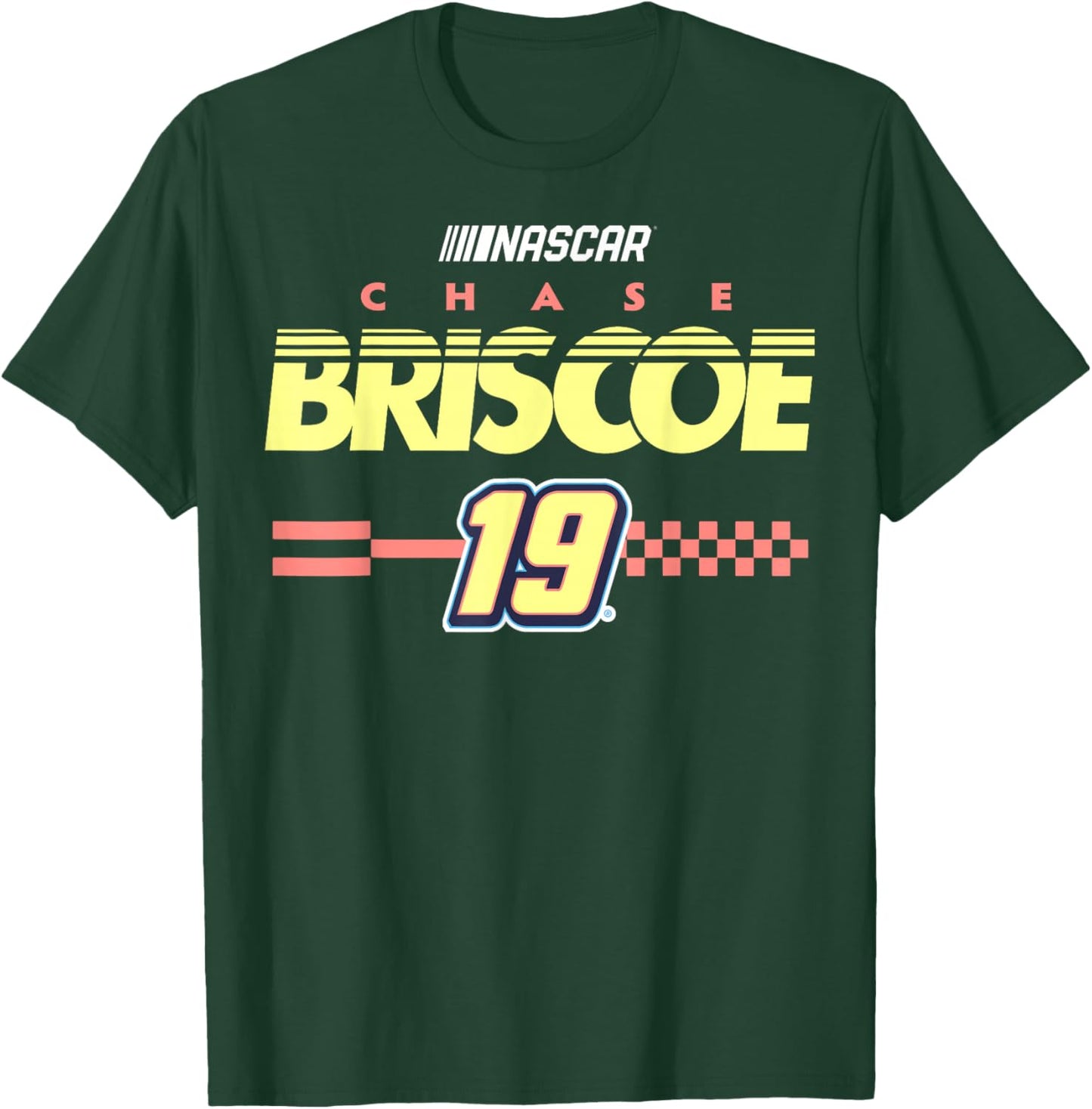 NASCAR Chase Briscoe No. 19 Checkered Pattern Start Line T-Shirt - T-Shirt | Forest