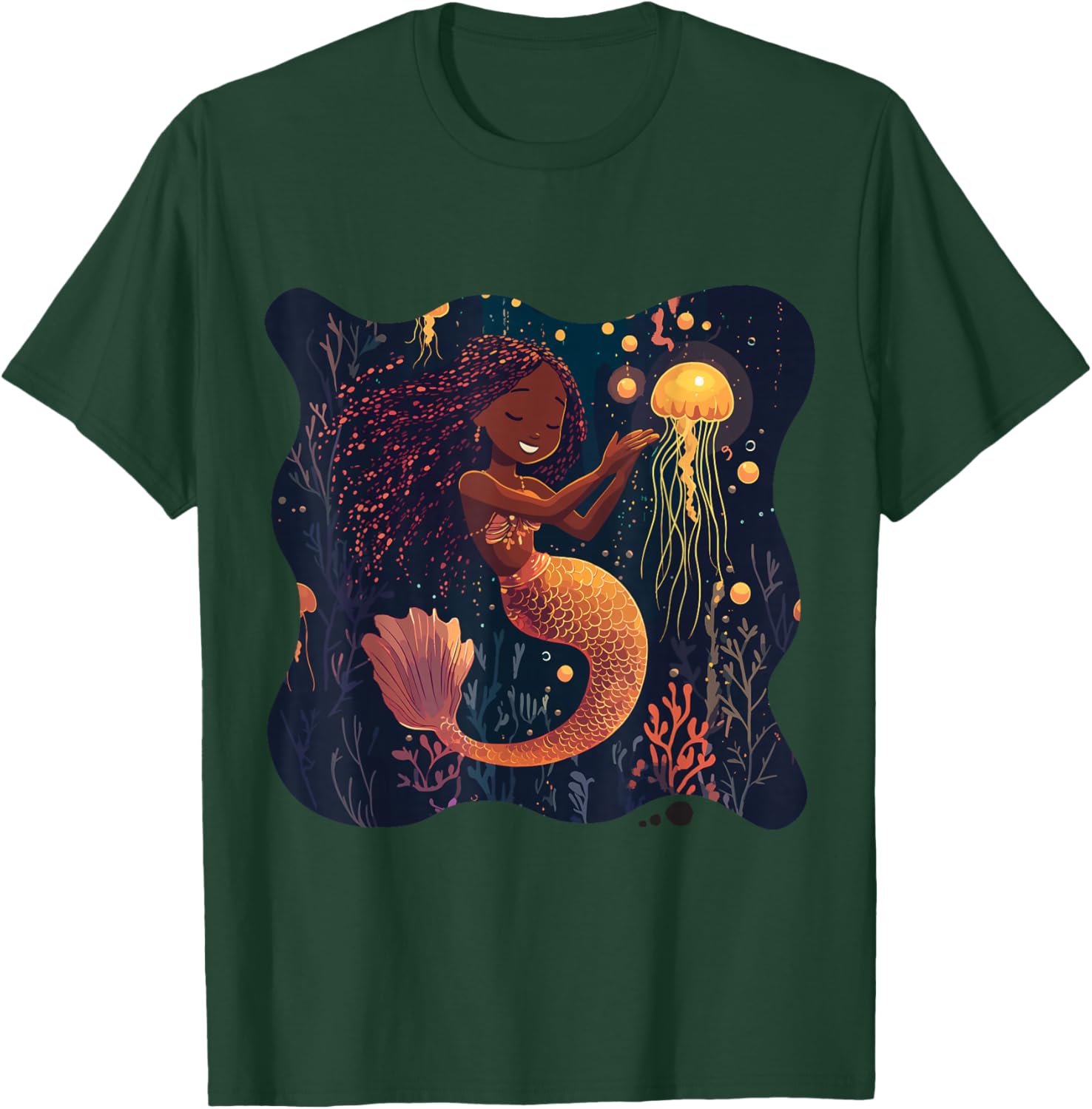 Black Mermaid Braids Girls Kids Toddler Women Birthday Gift T-Shirt - T-Shirt | Forest