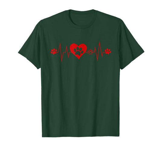 Cute EKG Pet Heart Veterinary Assistant Technician Paw Print Heartbeat Funny Pulse Gift T-Shirt