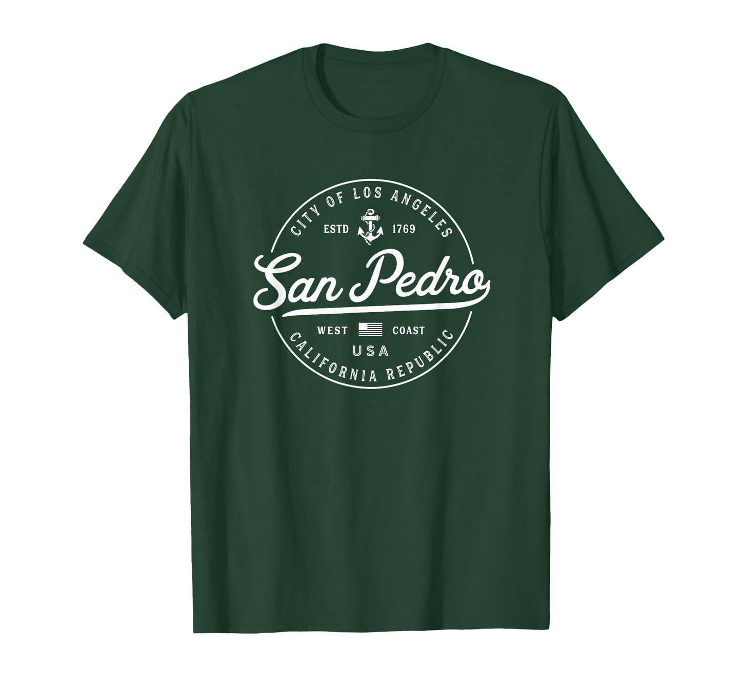 San Pedro California Souvenirs & Gifts Nautical Anchor T-Shirt, Unisex-Youth, Black, Small, Short Sleeve