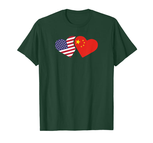 China USA Flag T Shirt Heart Chinese American Love Gift T-Shirt
