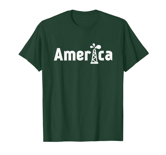 Oil Well Rig American Worker America USA Oilfield Refinery T-Shirt