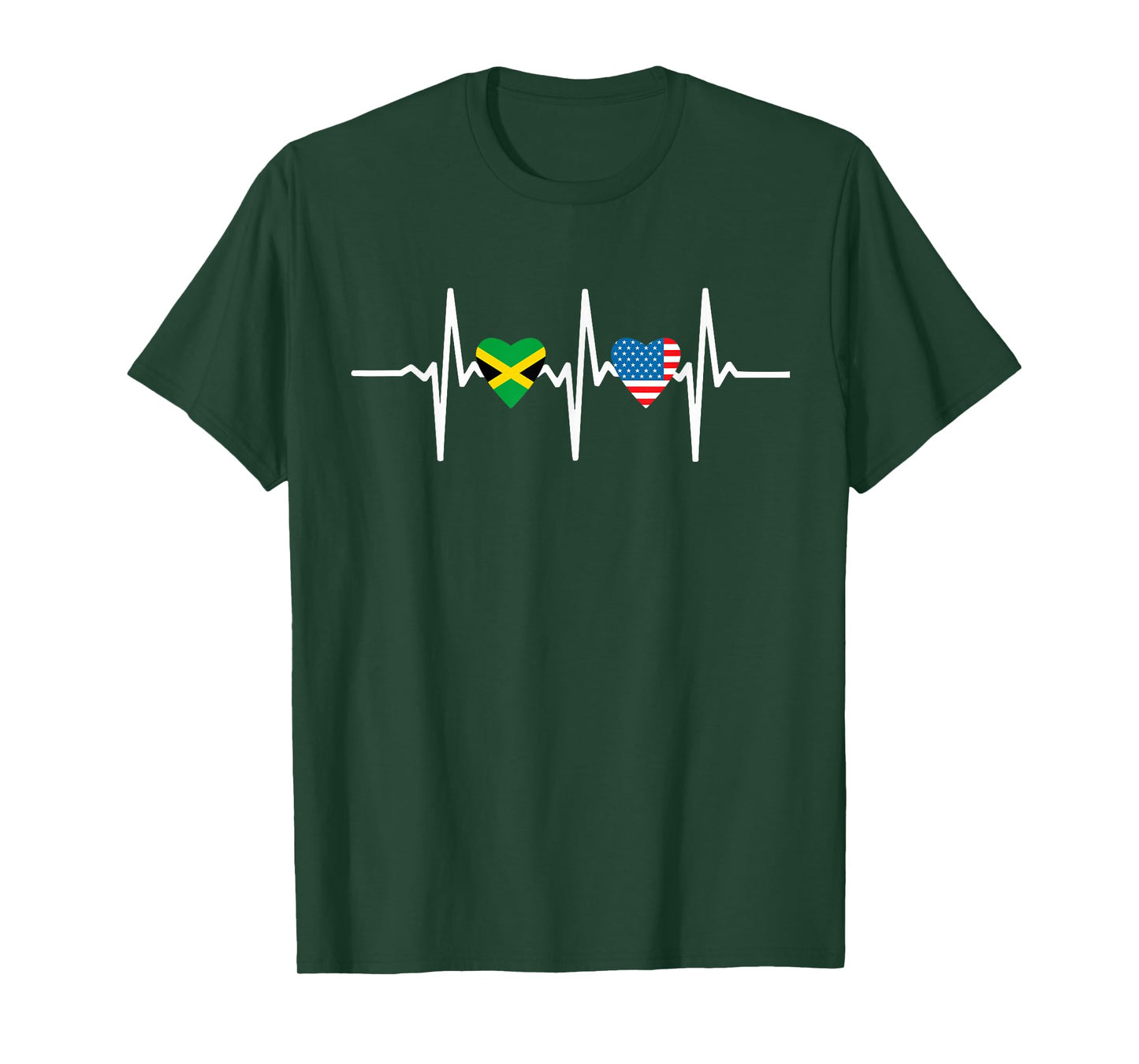Half American Jamaican Usa America Jamaica Flag Heartbeat T-Shirt