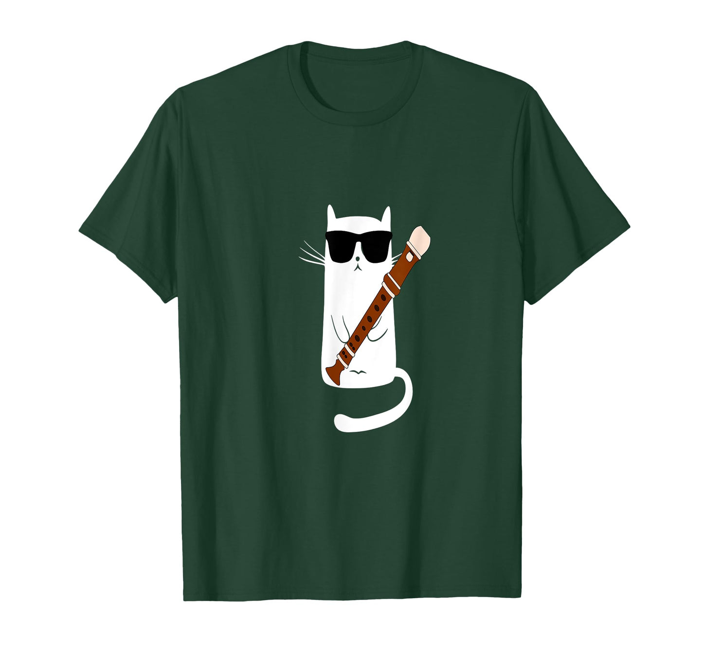 Funny Cat Wearing Sunglasses Playing Recorder Men Women Girls Kids T-Shirt