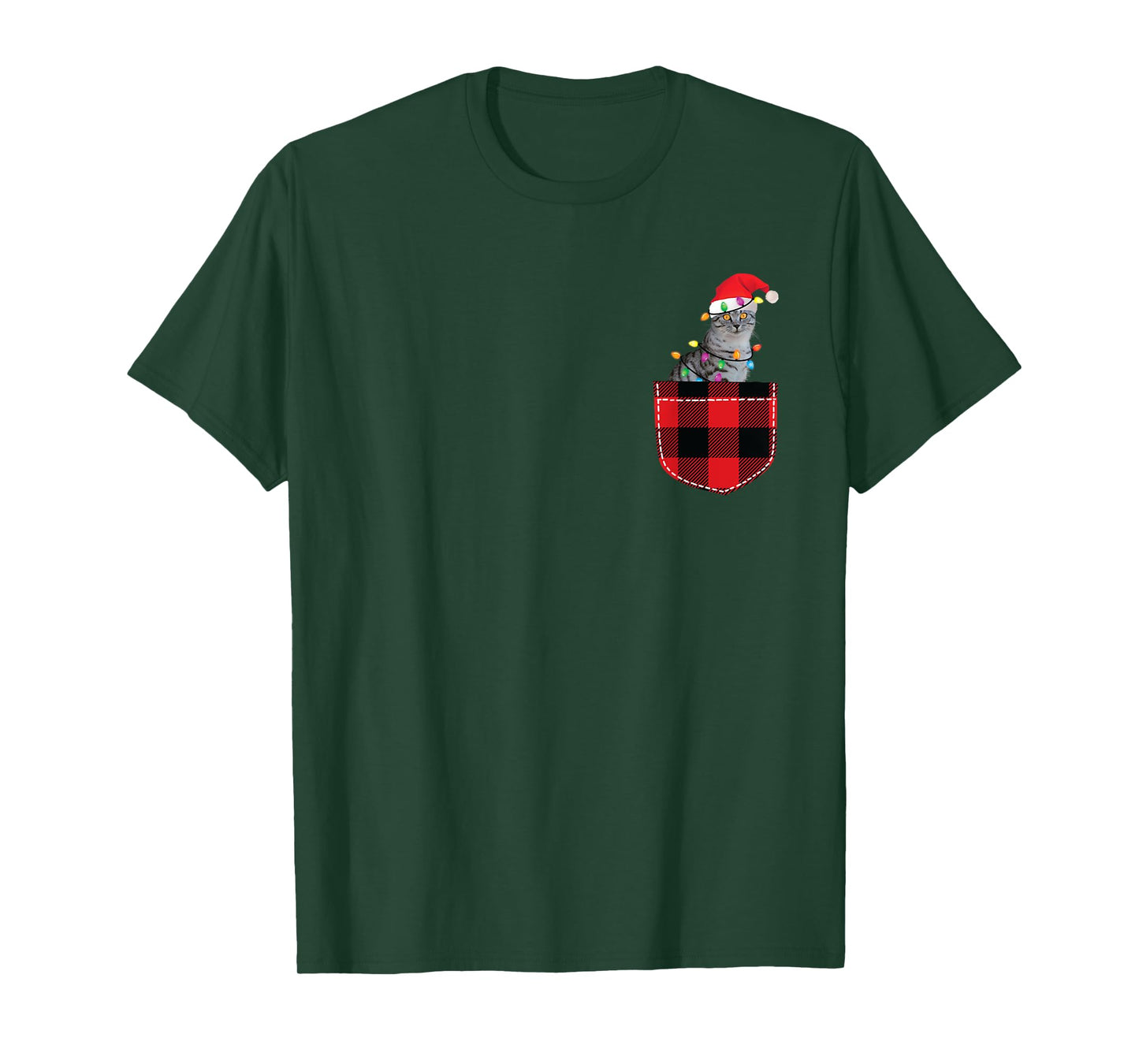 Cat in Pocket Shirt Women Men Funny Cat Christmas Plaid T-Shirt