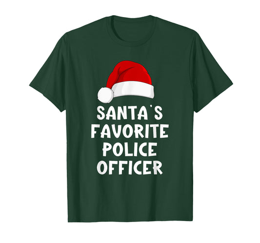 Christmas Santa's Favorite Police Officer Funny Pajama Cop T-Shirt