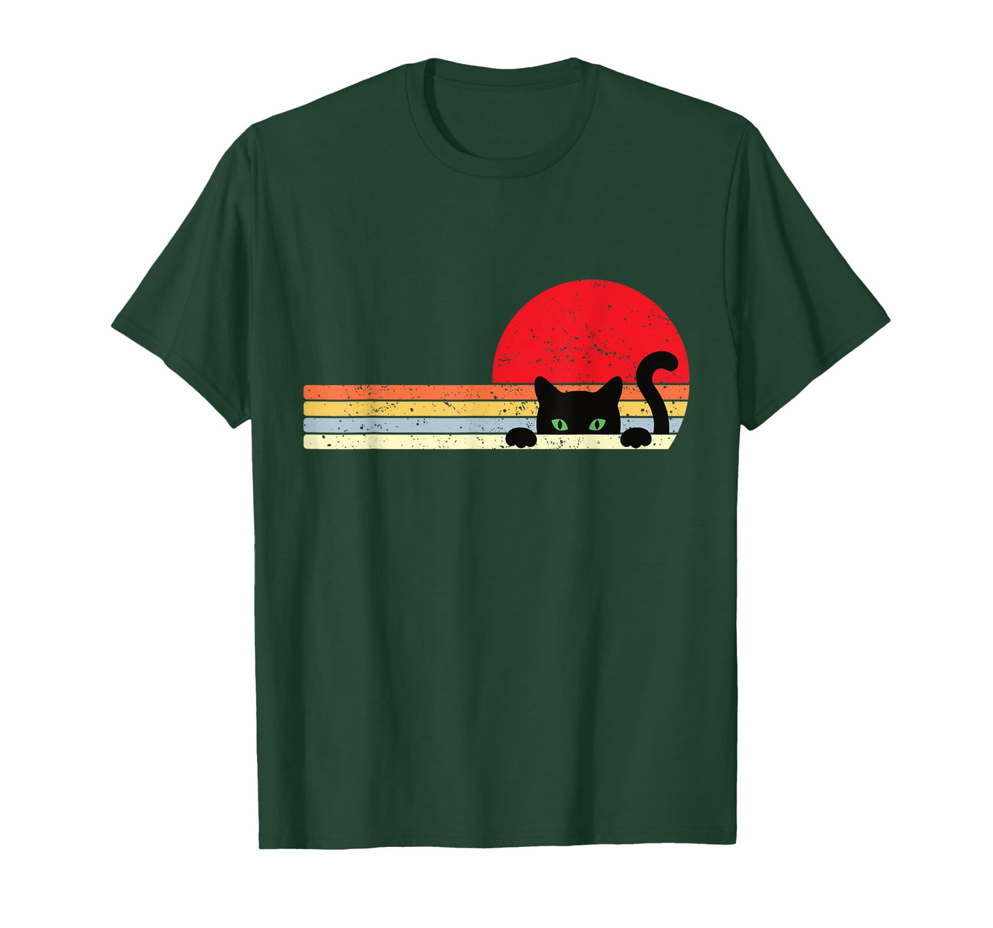 Vintage Sunset Black Cat Funny Peek a Boo T-Shirt for Men Women Kids