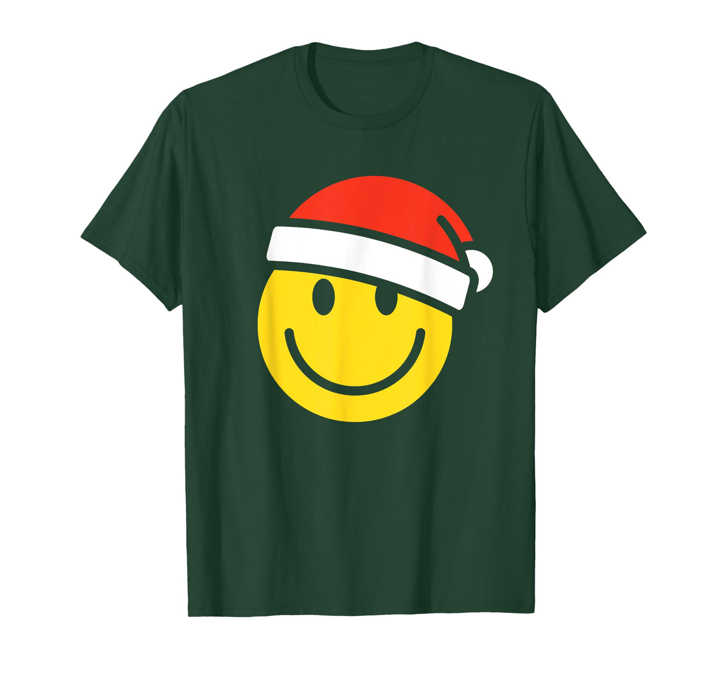 Yellow Smile Face Christmas Shirt Santa Hat Xmas Happy Face T-Shirt