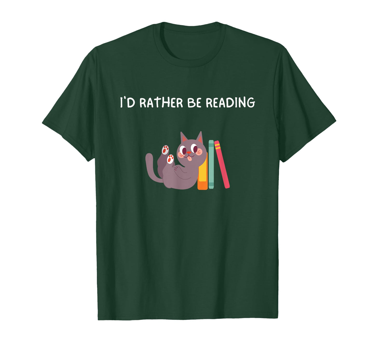 I'd Rather Be Reading Cat Funny Reading Cat Humor T-Shirt for Men Women Kids
