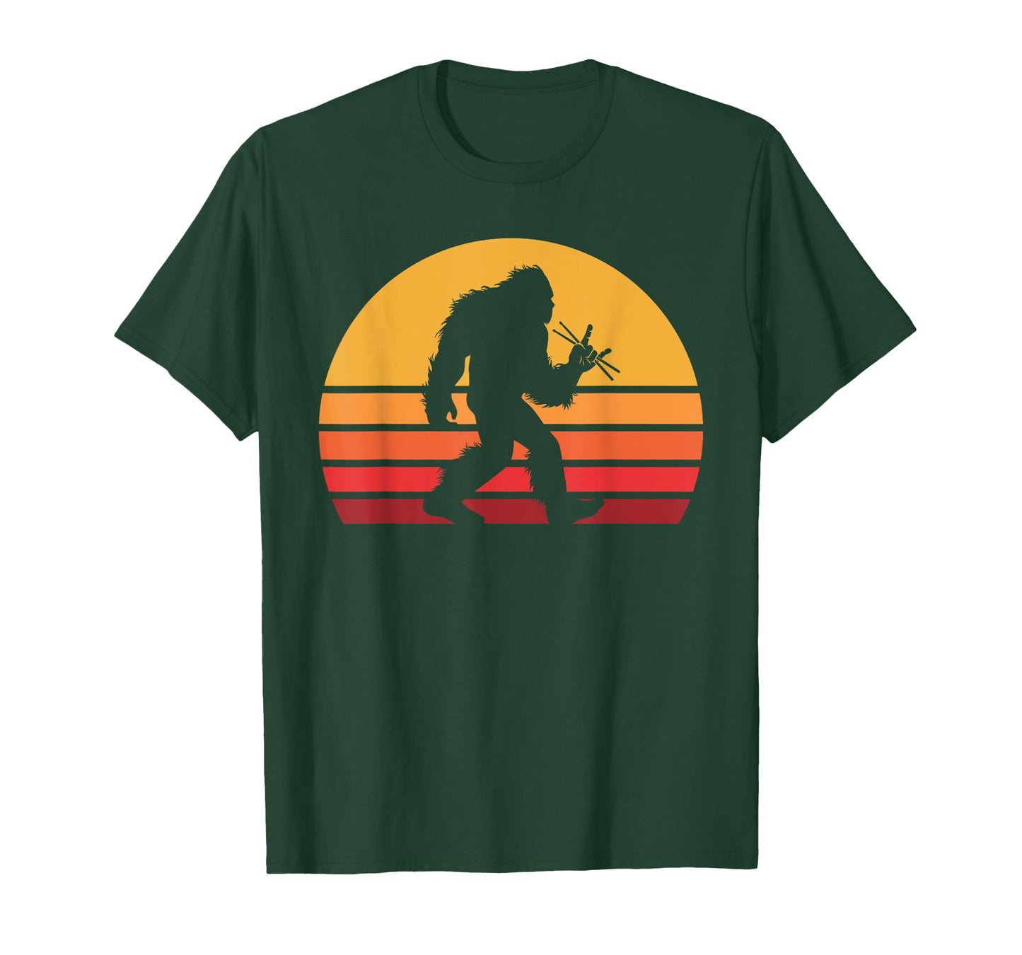 Retro Bigfoot Drummer Vintage Sasquatch Drumming Rocker T-Shirt