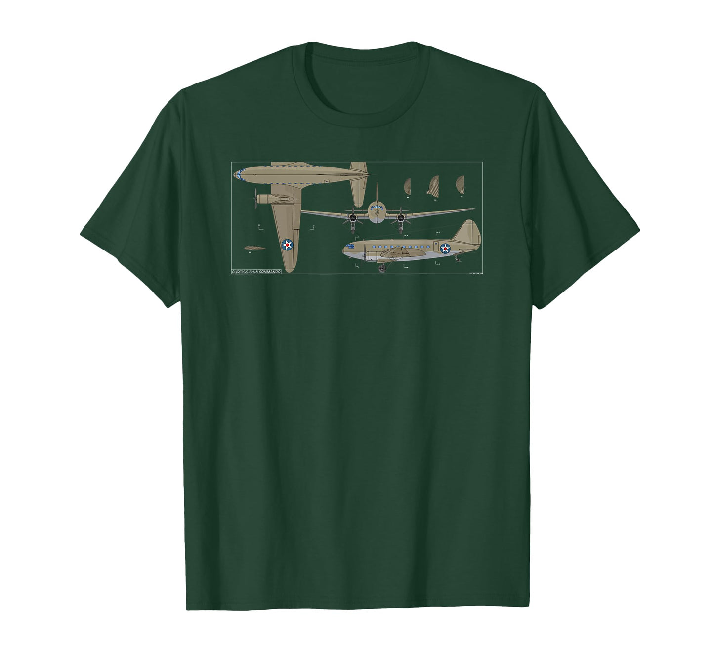 Curtiss C-46 Commando American WW2 Transport Plane Diagram T-Shirt