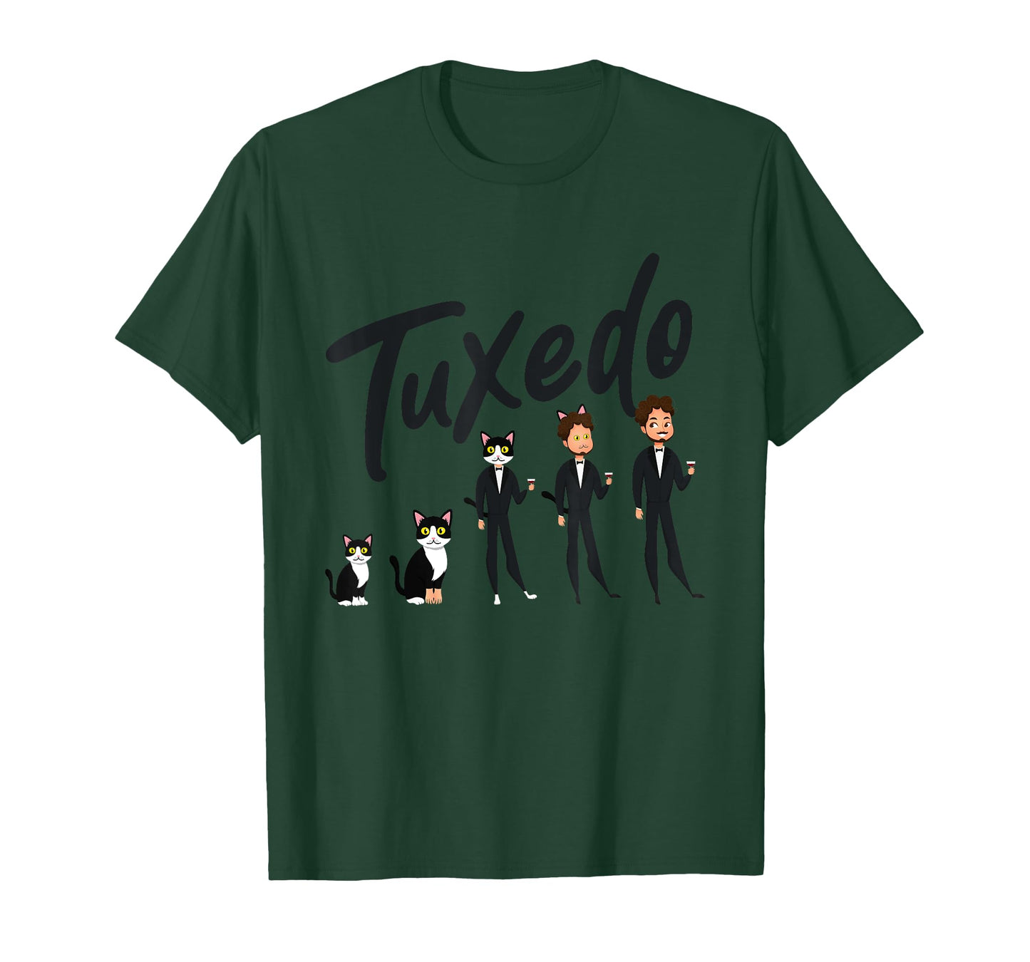 Tuxedo Cat Evolution to A Man Wearing a Tuxedo - Funny T-Shirt