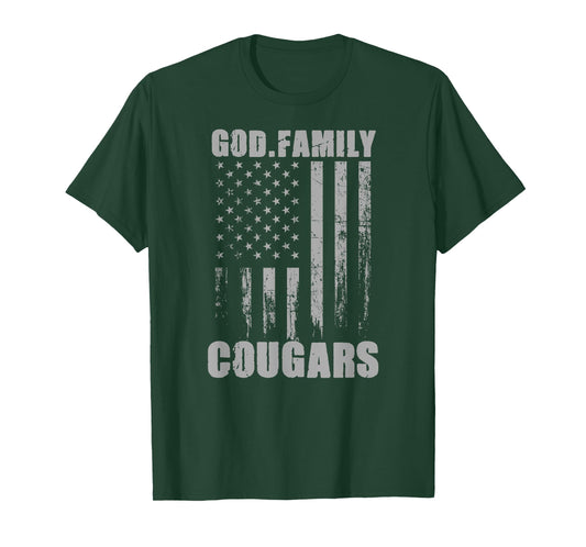 Chino Valley Cougars God. Family. Vintage USA Flag T-Shirt