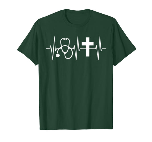 Christian Nurse Shirt Religious Nursing Jesus Heartbeat T-Shirt