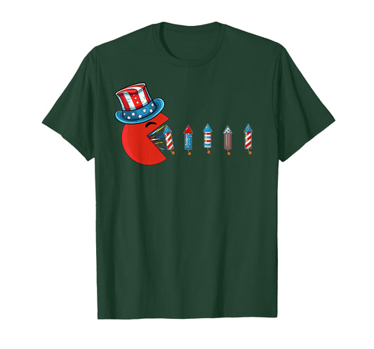 Patriotic Hat Eating Firecrackers USA Flag Funny 4th of July T-Shirt
