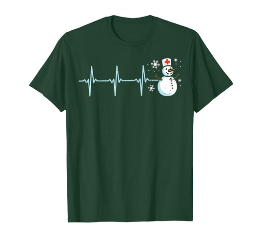 Christmas Heartbeat Snowman Nurse Xmas Scrub Top Women Men T-Shirt