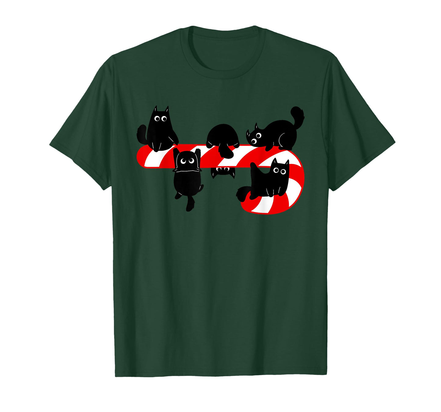 Candy Cane and Cute Cat Funny Kitty T-Shirt for Men Women Kids