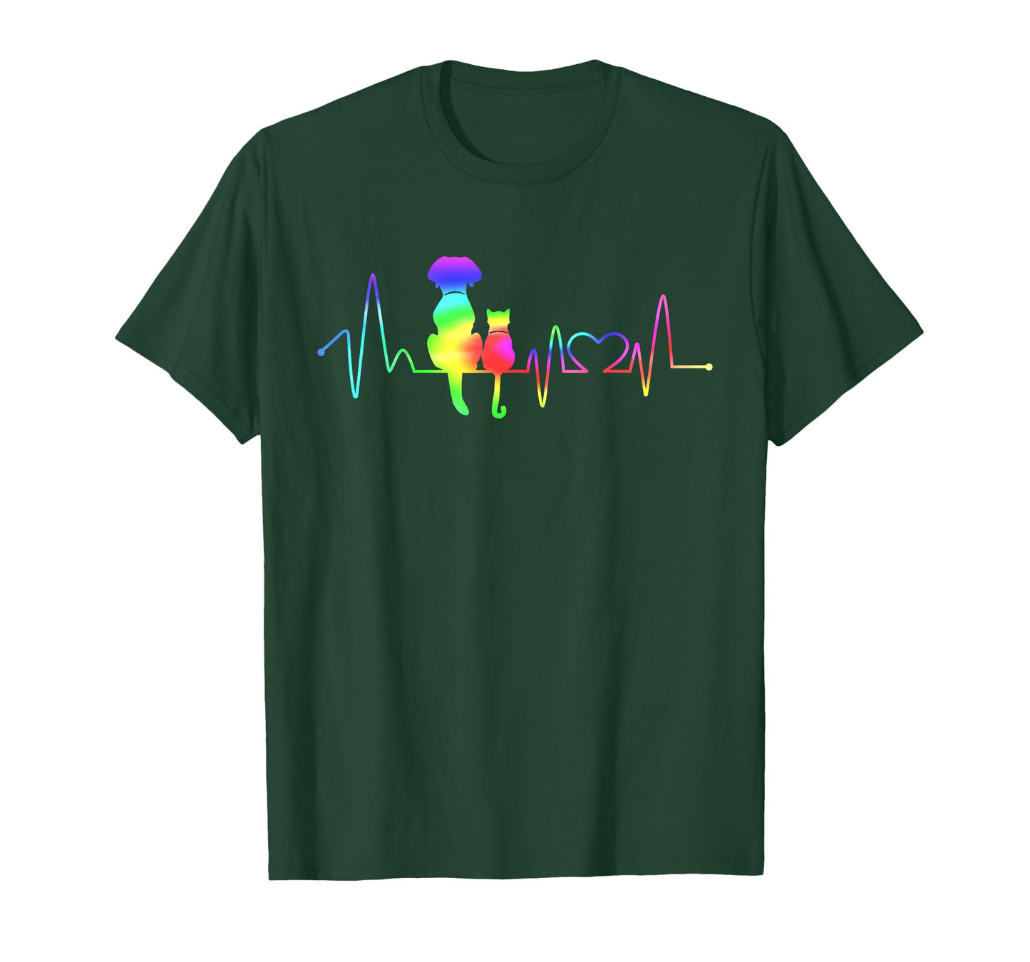 Heartbeat Cute Cat Dog Lover Animal Silhouette Vet Tech T-Shirt