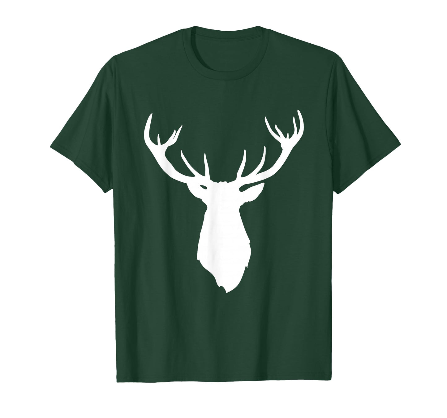 Buck Stag Deer Head Antlers White Silhouette T-Shirt