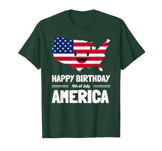 Happy Birthday America 4th of July American Flag Map T-Shirt for Women Kids Men