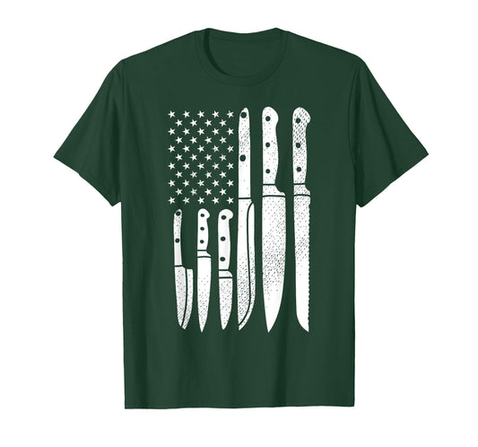 Chef Knives Cooking Utensil Cook Cooking US Flag July 4 T-Shirt